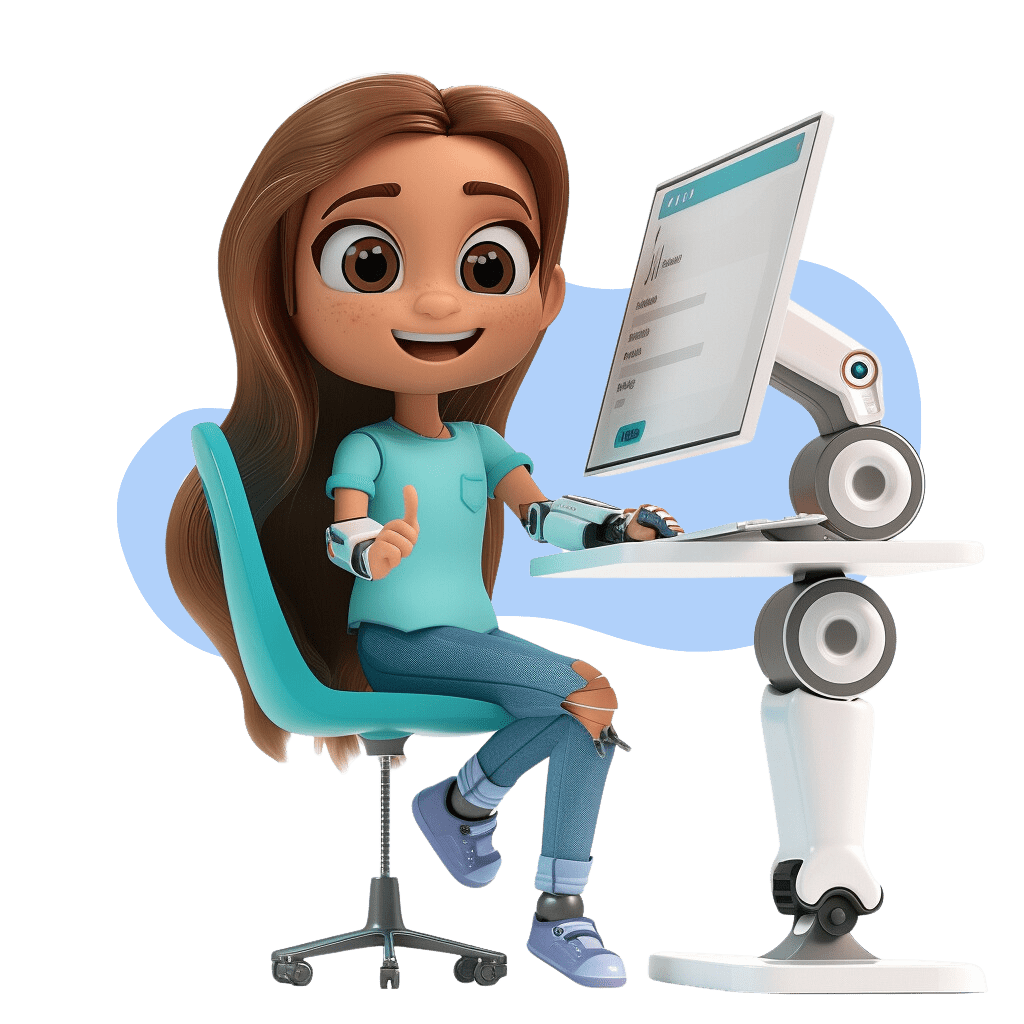 Mujer avatar 3d en un ordenador